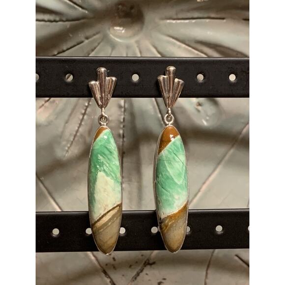 Sterling Silver and Variscite Earrings Dangle SEE FULL DESCRIPTION - Picture 3 of 8